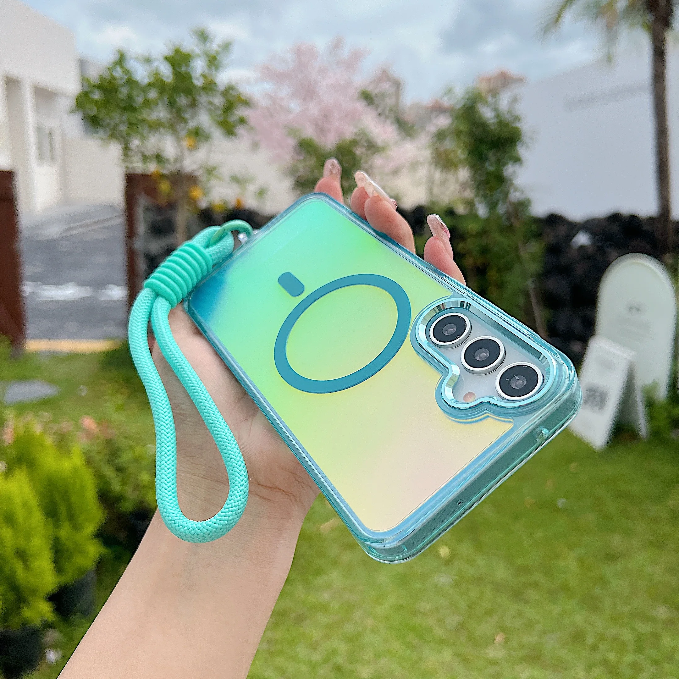 Fashion Laser Gradient Magnetic Lanyard Shockproof Case For Samsung Galaxy A17 A37 A57 A16 A26 A36 A56 For Magsafe Cover