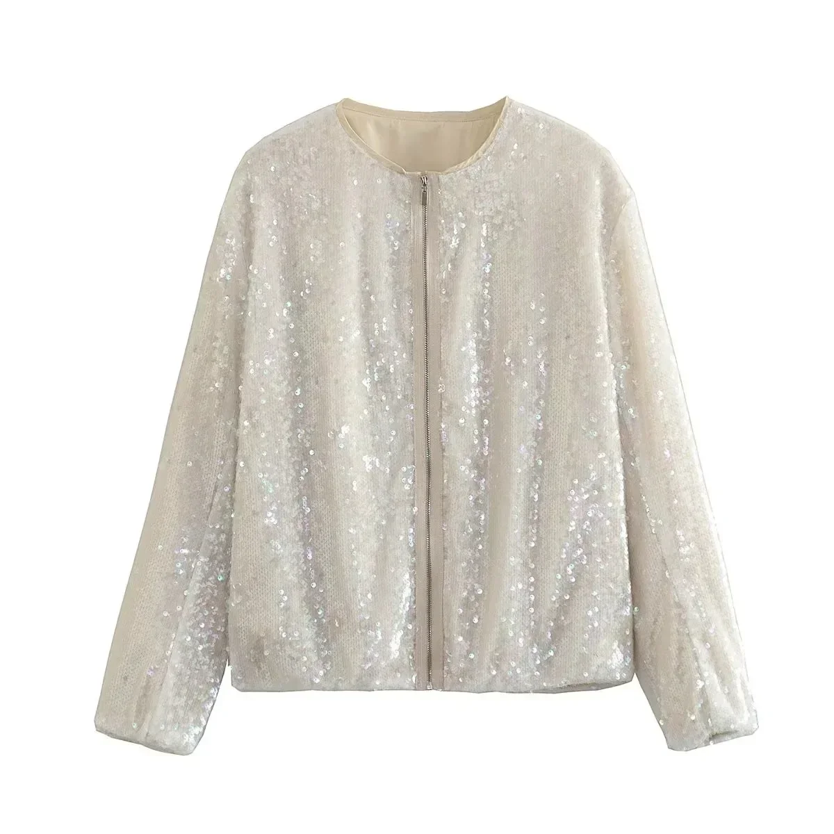 Fashion Sequins Bomber Jackets for Women 2024 Chic Female Casual Jacket Coats Ladies O-Neck Long Sleeve New Outerwear