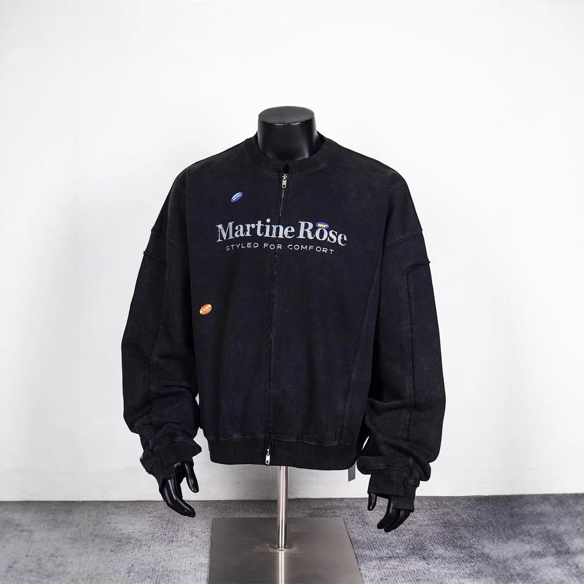 Martine rose water-washed process irregularly pieced together loose men's and women's zipper pullover jacket and hoodie