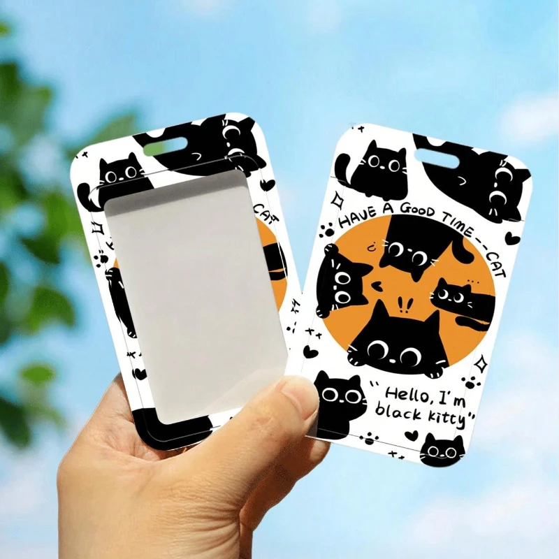 Cute Eight Little Black Cat Pattern Card Holder Suitable for Student Bus Card Meal Card Protection Case Kpop Photocard Holder