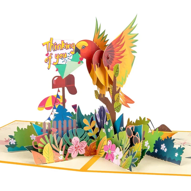 Handmade Parrot Passing Thinking of You Card Creative 3D Greeting Card Bird Pop Up Card Festival Blessings Paper Carving Cards