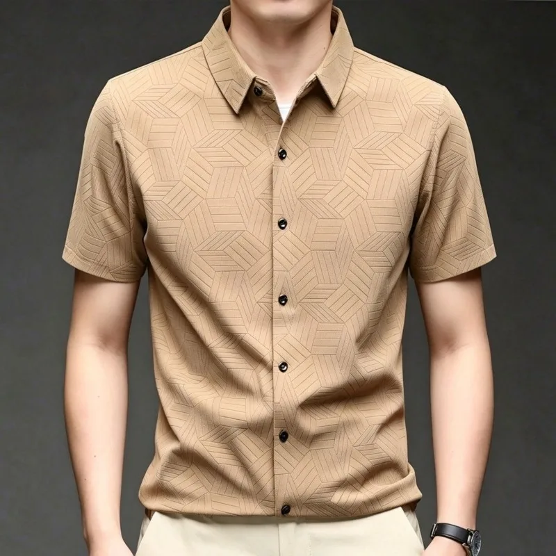

Men's k Grey Short Sleeve Dress Shirt Turn Down Collar Slim Fit Wrinkle Free Casual Office Top