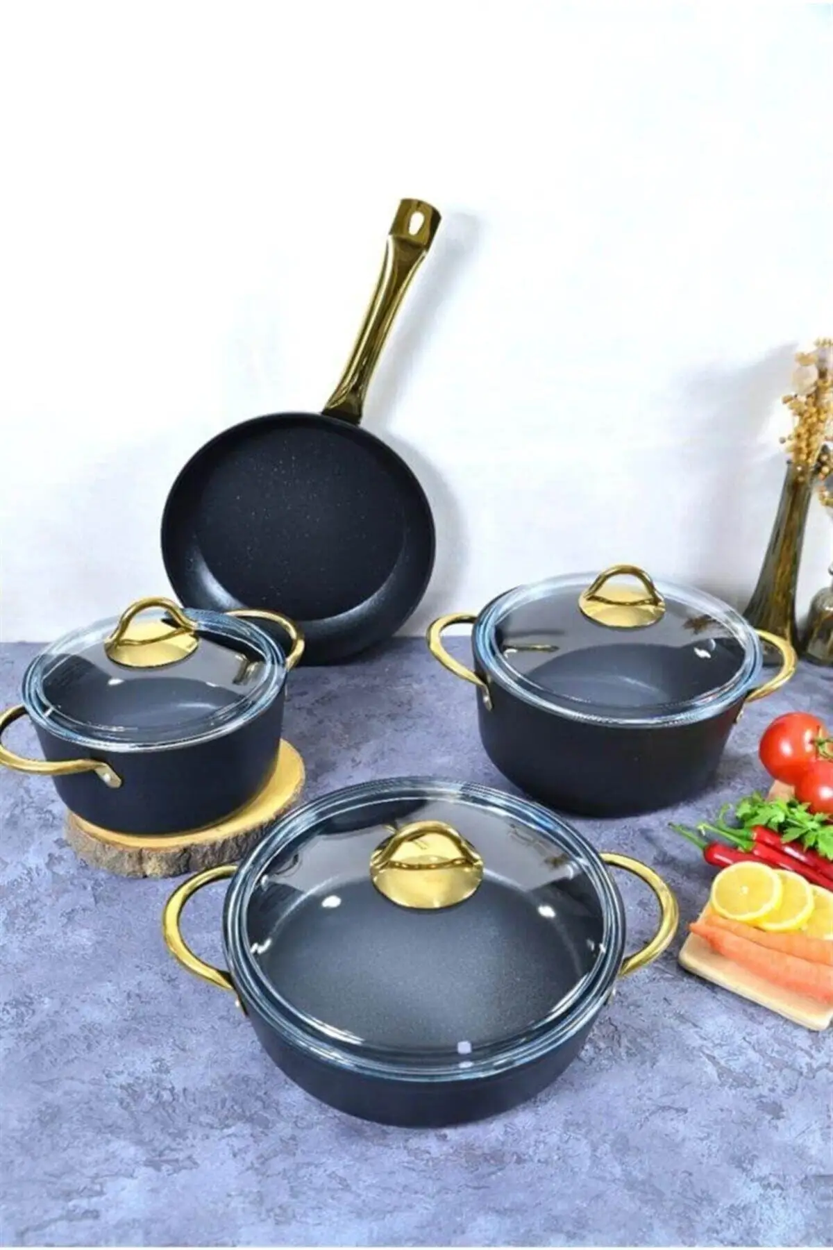 DOLBOVI 7 piece Diamond Cookware Set black Cookware Set