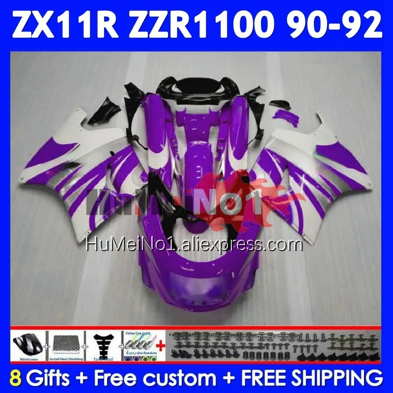 ZX-11R For KAWASAKI NINJA ZX11 ZZR 1100 ZZR-1100 222No.67 ZZR1100 ZX Purple white 11R 11 R ZX11R 90 91 92 1990 1991 1992 Fairing