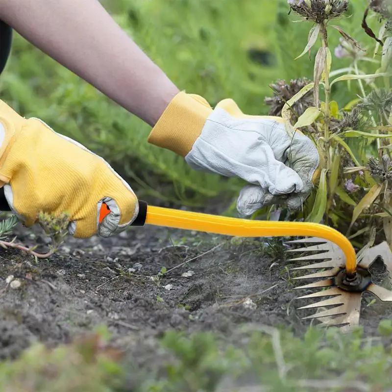 11 Teeth Standing Grass Puller Dual Purpose Stainless Steel Grass Root Removal Uprooting Weeding Tool With Long Handle