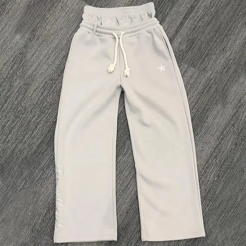 

Мужские спортивные брюки с двойной вышивкой на поясе, свободные широкие штаны, брендовые, в стиле High Street, длинные, с эффектом двухслойности...