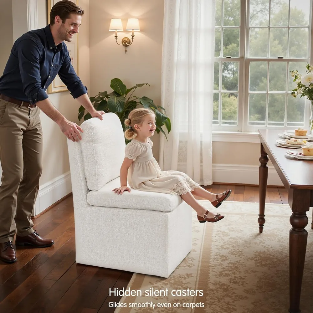 SUBRTEX キャスター付きダイニングチェア、布張りダイニングルームチェア、アクセントシングルソファチェア、ファブリックリネンリビングルームチェア、A