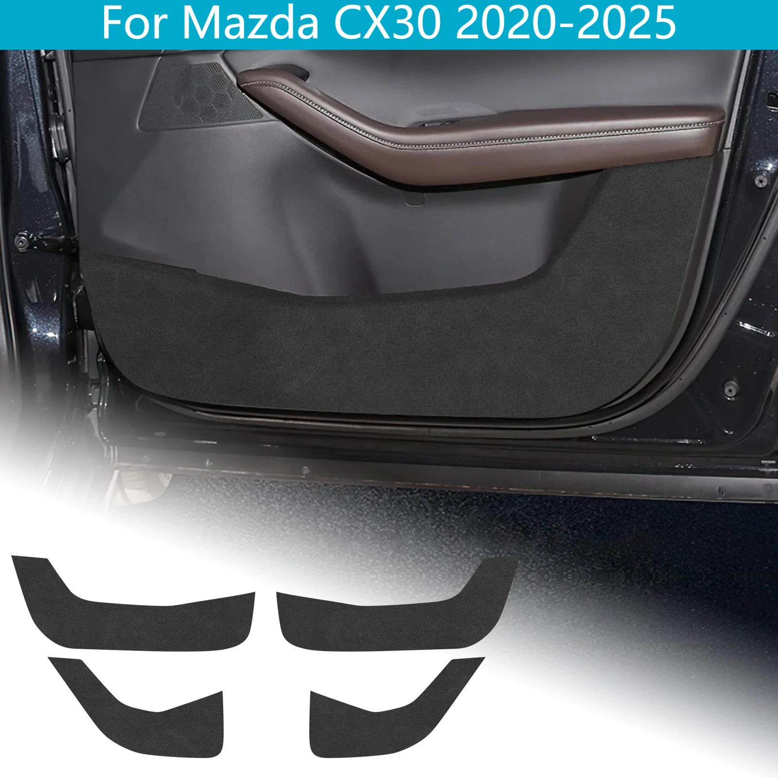 For Mazda CX30 2020-2025 Suede Door Anti Kick Pad Waterproof Anti Scratch Door Lower Panel Interior Modification Car Accessories