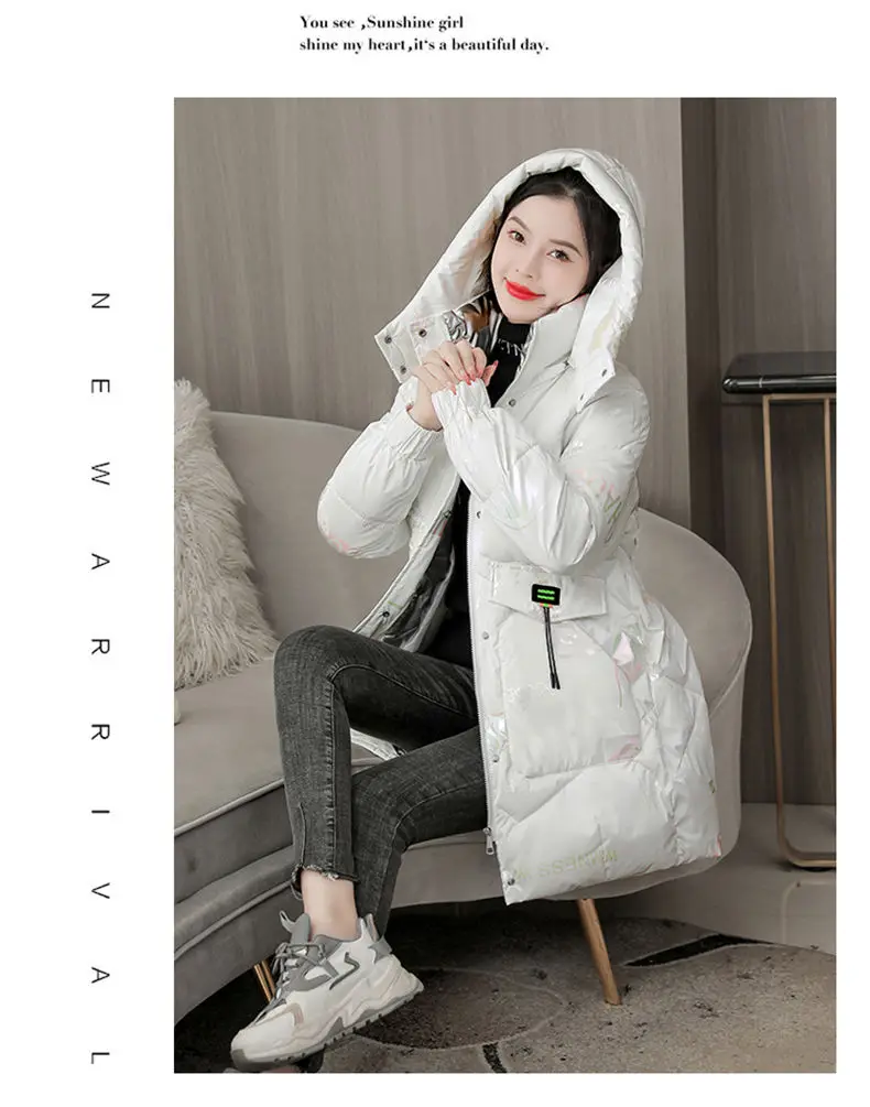 2026 Winter New Gloss Cotton Jacket Women's Medium to Long Korean Loose Coat Lady Thick Hooded Coats Female Warm Parker Overcoat