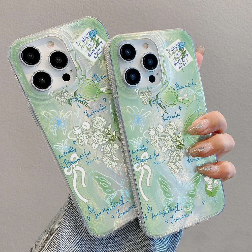 Aesthetic Butterfly Phone Case For iPhone 13 Pro Flower Case iPhone 16 15 12 11 14 Pro Plus Soft Shockproof Laser Silicone Cover image 6