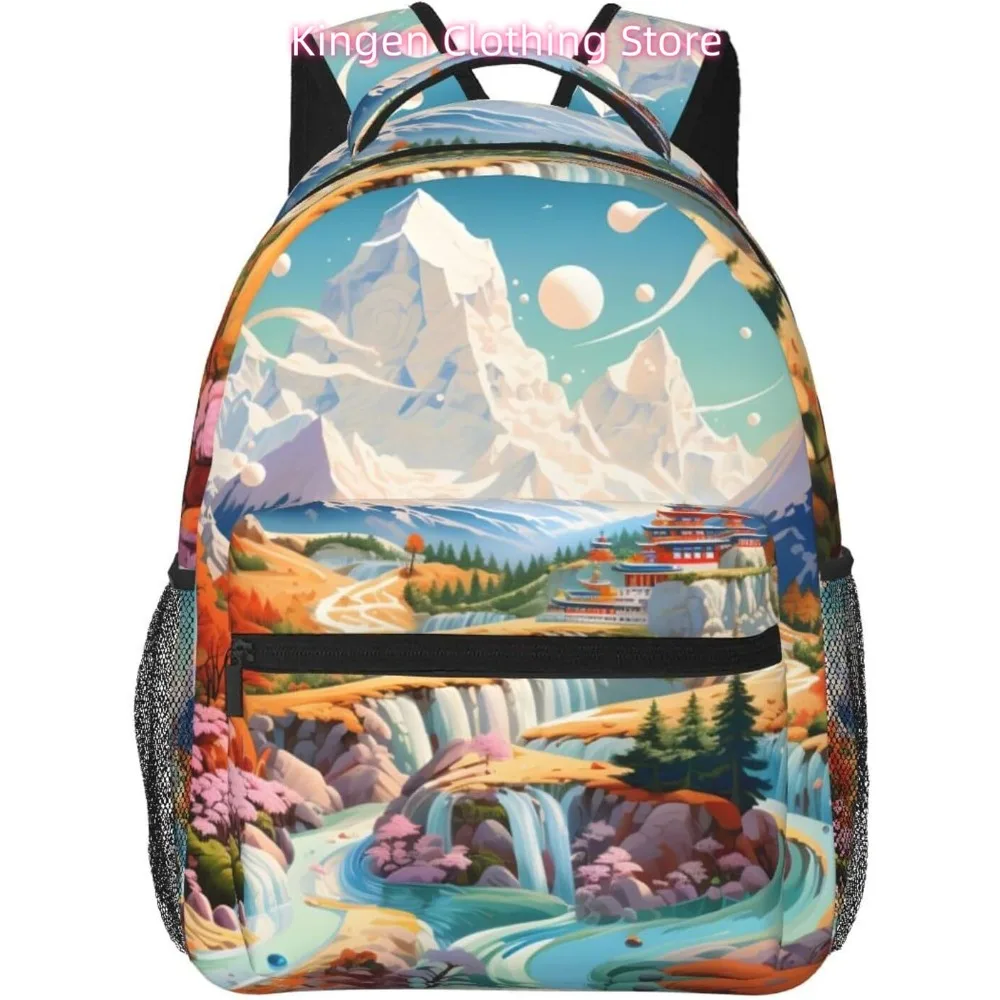

Легкий рюкзак для ноутбука с японскими снежными горами, легкий многоцелевой дорожный повседневный рюкзак унисекс, студенческие рюкзаки для