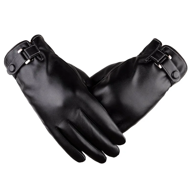 

Fashion PU Leather Touch Screen Gloves for Men Winter with Plush Warm Windproof and Waterproof Cycling Riding Motorcycle Glove