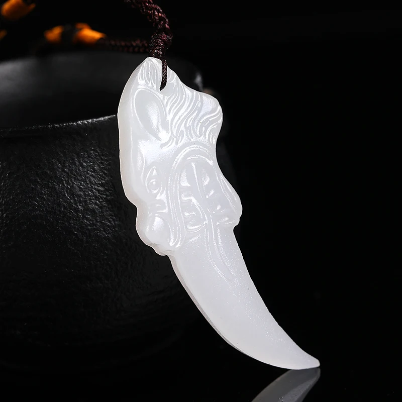 1PC Natural Gemstone Wolf Tooth Pendant Afghanistan White Jade Quartz Wolf Tooth Shape Necklace Jewelry For Woman Jewellery Gift