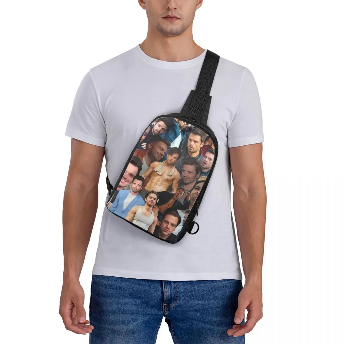 

Sebastian Stan Photo Collage Chest Bag Crossbody Backpack Sling Shoulder Bag For Men Traveling Hiking Daypack