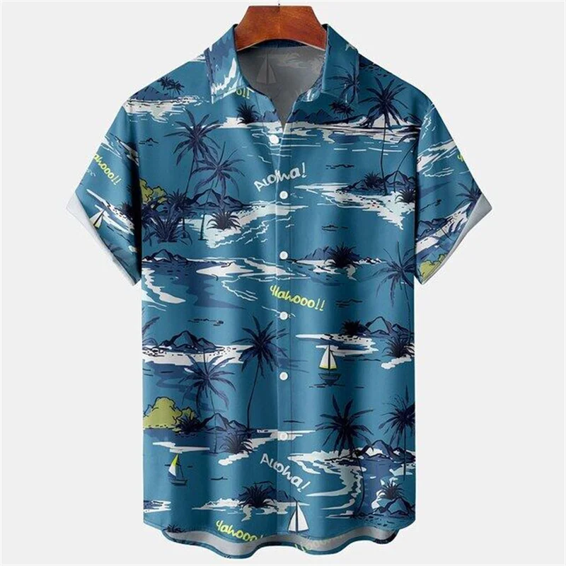 3D Coconut Tree Leaf Printed Shirt For Men Tropic Hawaiian Shirt Summer Cool Short Sleeves Oversized Tops Women Blouse Clothing