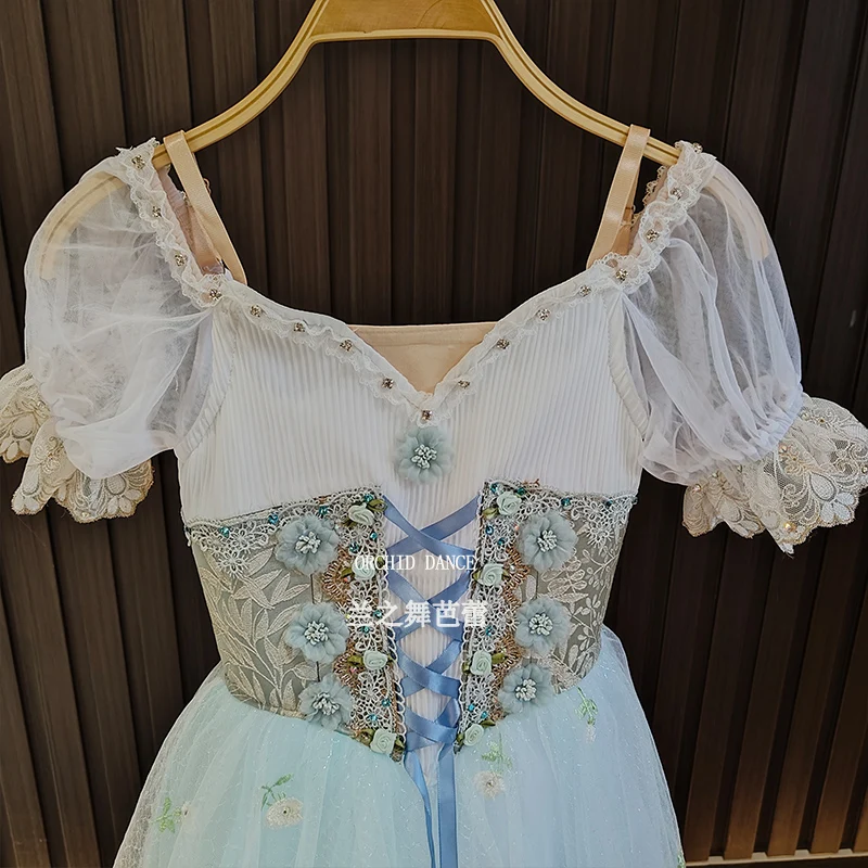 BT250620 ชุดบัลเลต์เด็กผู้หญิงคุณภาพสูง ขนาดสั่งทำพิเศษ สำหรับการแสดง ชุดกระโปรงบัลเลต์สีน้ำเงินยาวสไตล์โรแมนติก