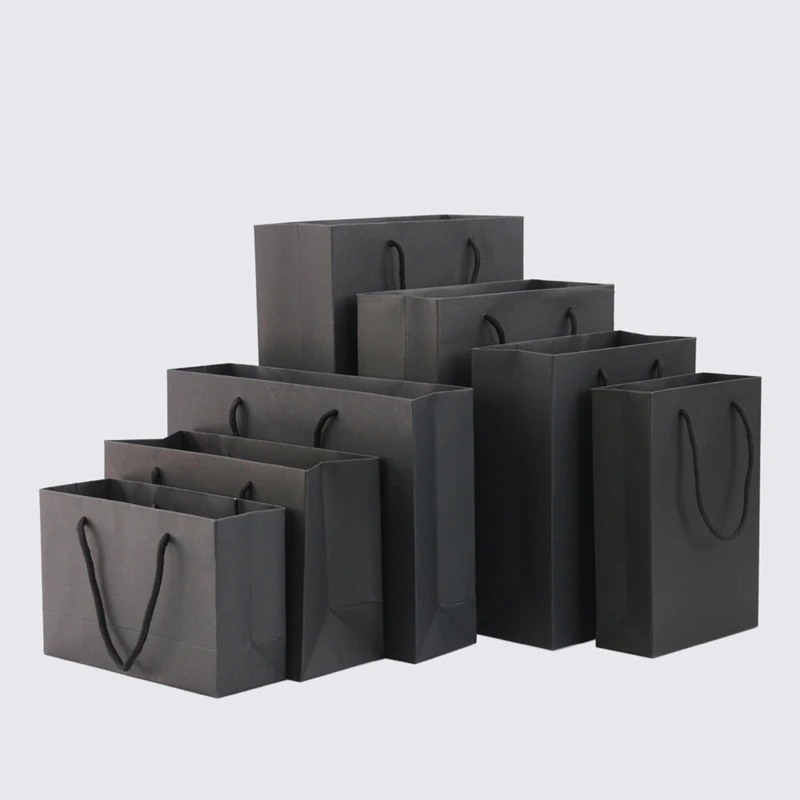 

Black Craft Gift Totes in Bulk Boutiques Clothes Packaging Kraft Shopping Bag Thick Paper Bags For Business Wedding Party Favors