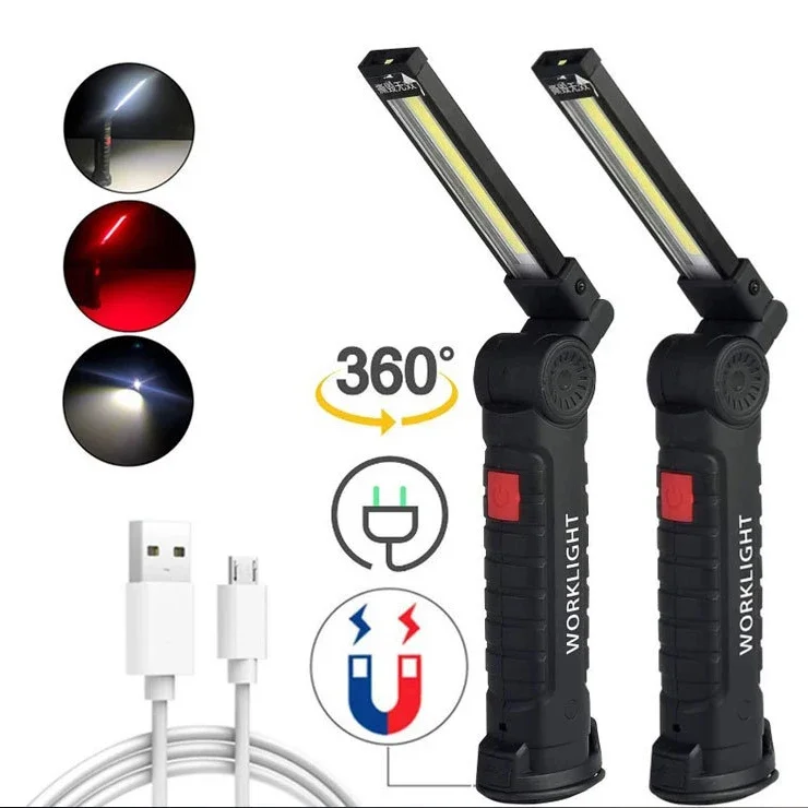 lanterna portatil cob led usb recarregavel luz de trabalho lanterna magnetica lampada pendurada com bateria embutida tocha de acampamento novo 01