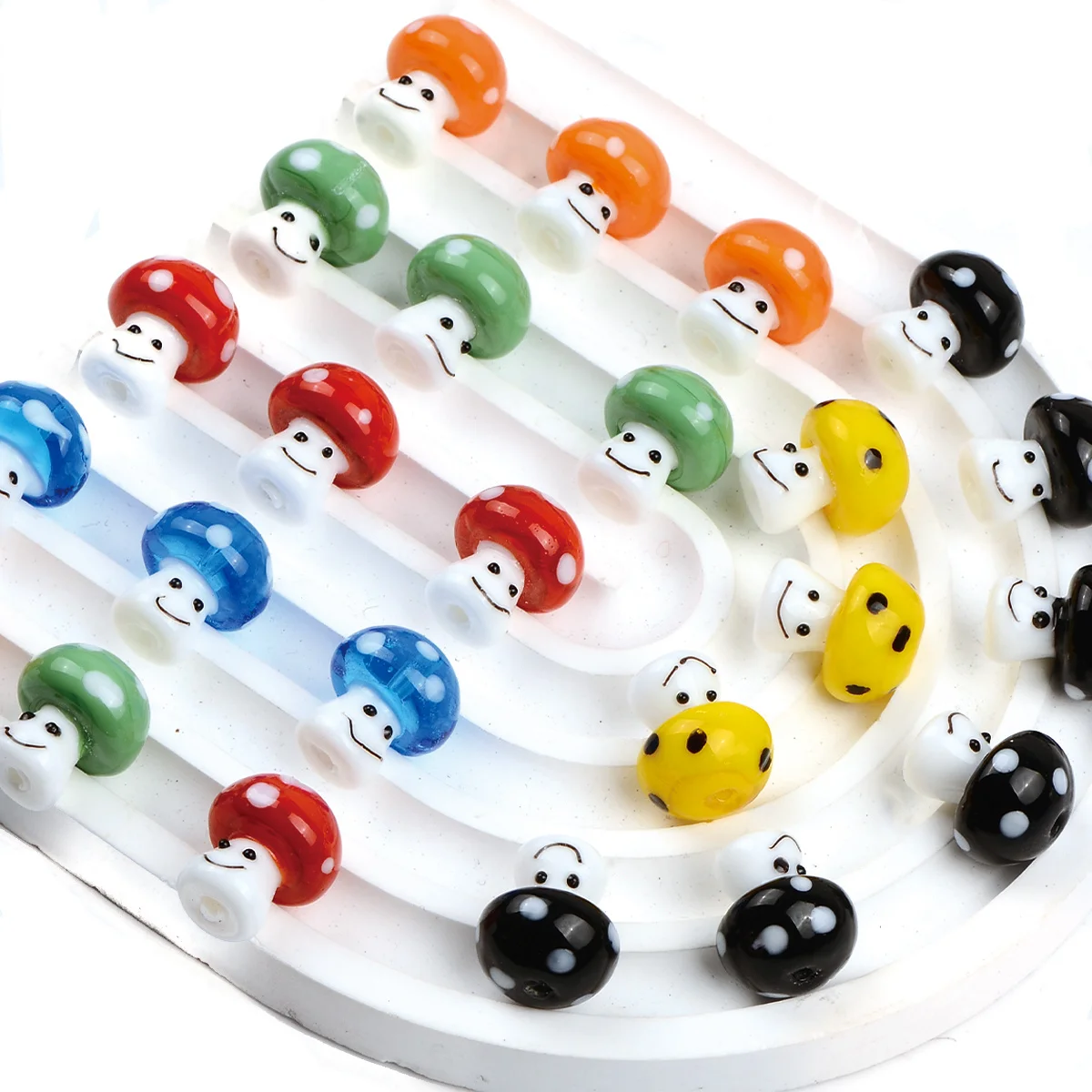 6/18pcs Random Color Smiley Mushroom Glass Beads 16mm Loose Beads For DIY Bracelet Necklace Hair Accessories Craft Making