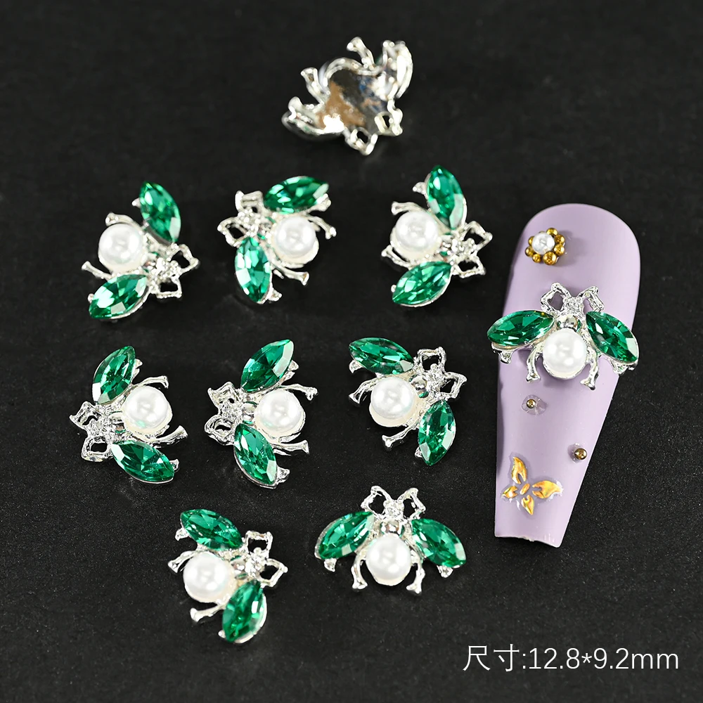10 Teile/los Vintage Strass Nagel Charms 3D Emaille Biene Spinne Bär Metall Legierung Kristall Schmuck Maniküre DIY Nail art Dekorationen – Detail 4