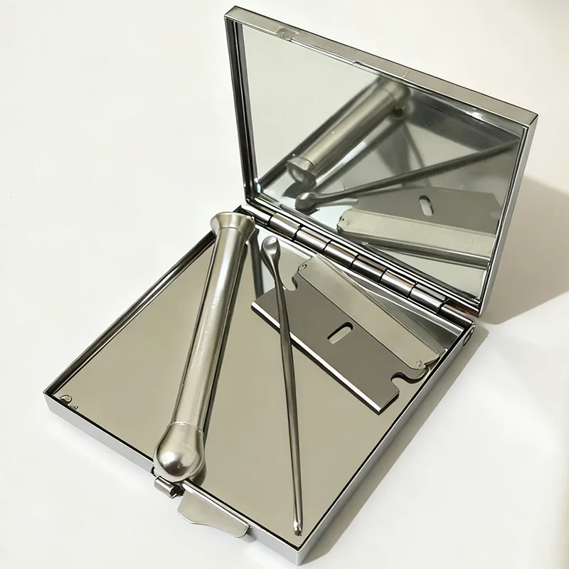 Metal Tin Kit Cigarette Lady Storage Holder 1Set Metal Box Blade Metal Straw Accesion Portable 4pcsGold,Sliver