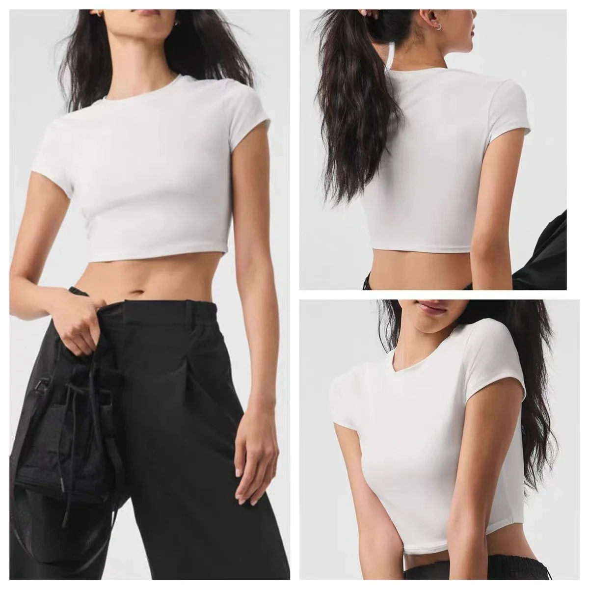 

lo New Women's Slim Fit Crop Exposed Quick Drying Short Sleeved T-shirt, Sports and Leisure Running Breathable Top