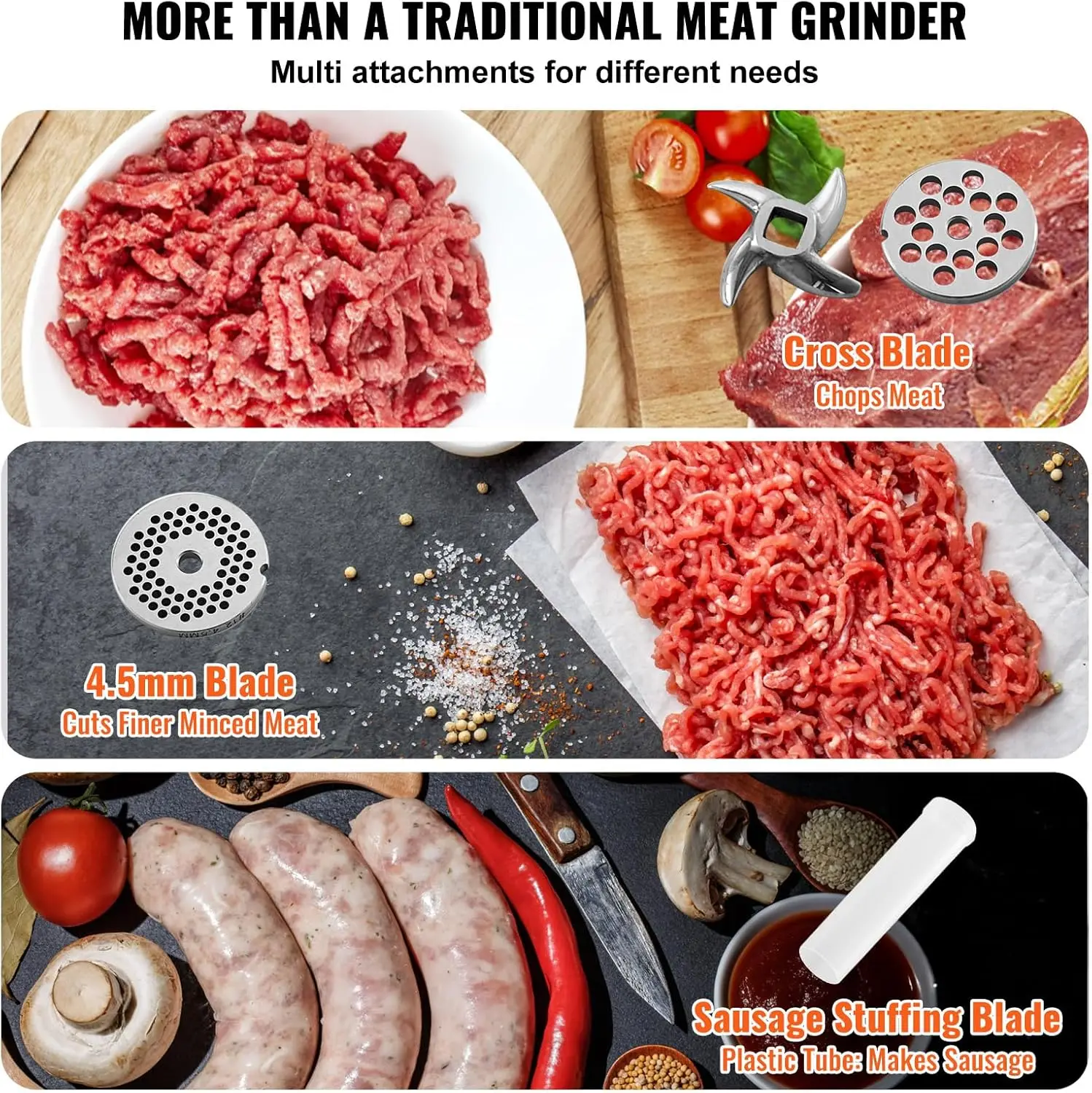 مفرمة لحم كهربائية بسعة 7 رطل/دقيقة مع شفرة، طبق طحن، صانع السجق، مفرمة لحم تجارية من الفولاذ المقاوم للصدأ