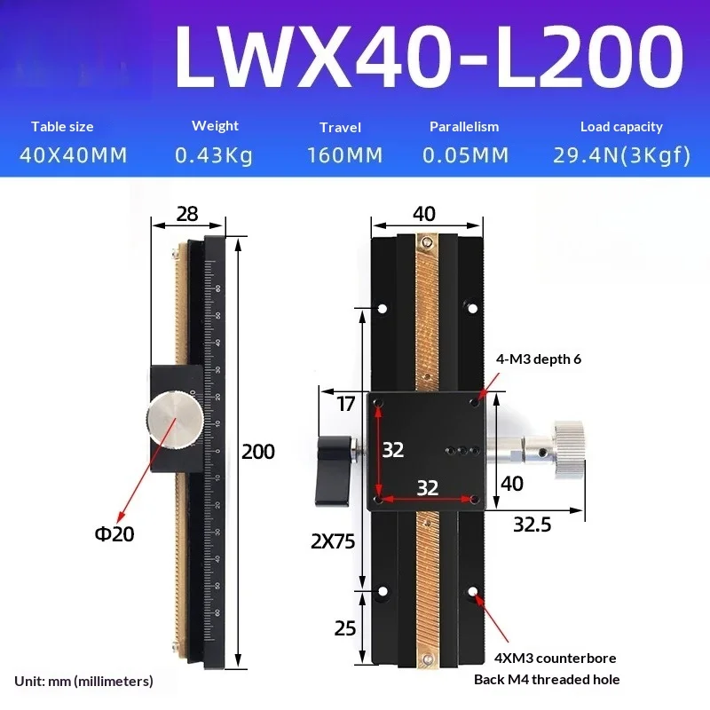 Precision X Axis Dovetail Groove Fine-tuning Sliding Table LWX25/40/60  Displacement Platform  1PCS