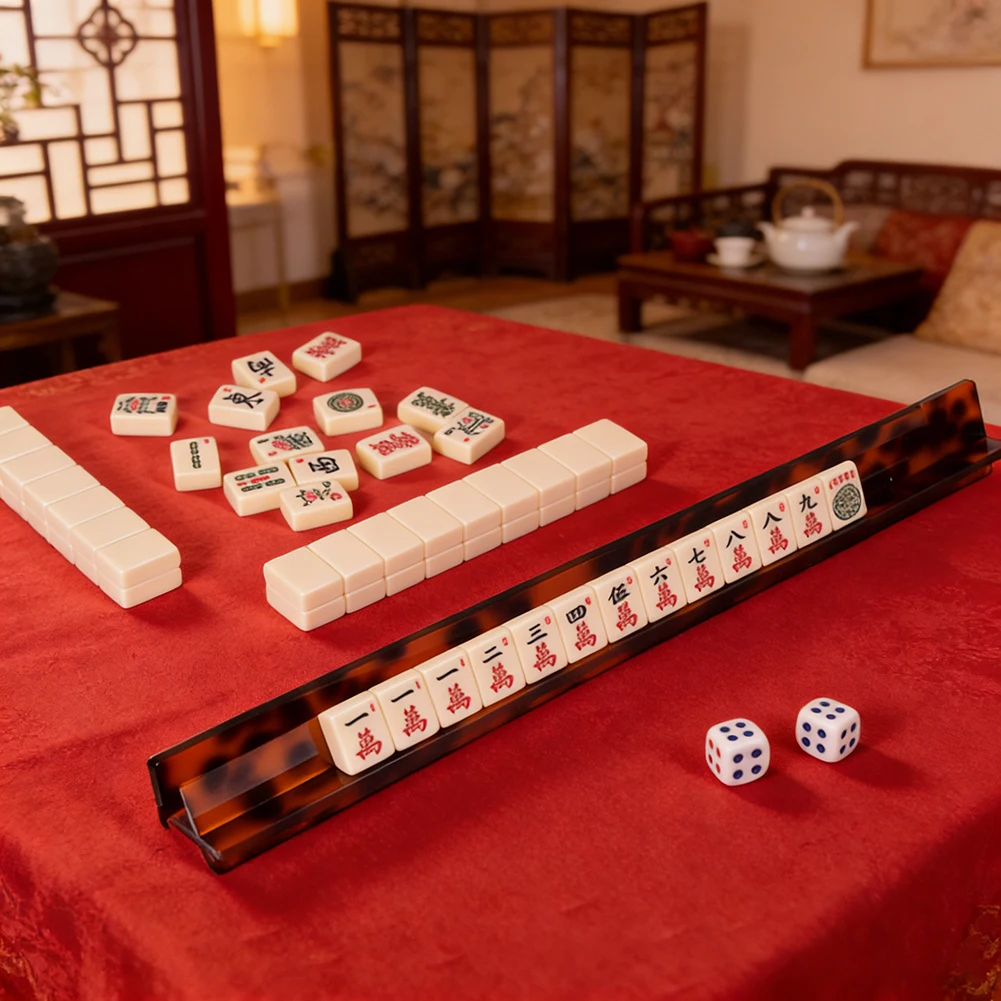 Tortoise-Shell Acrylic Mahjong Rack With Fully Detachable Magnetic Pushers Family Game Night Fun（Product Is Sold Separately）