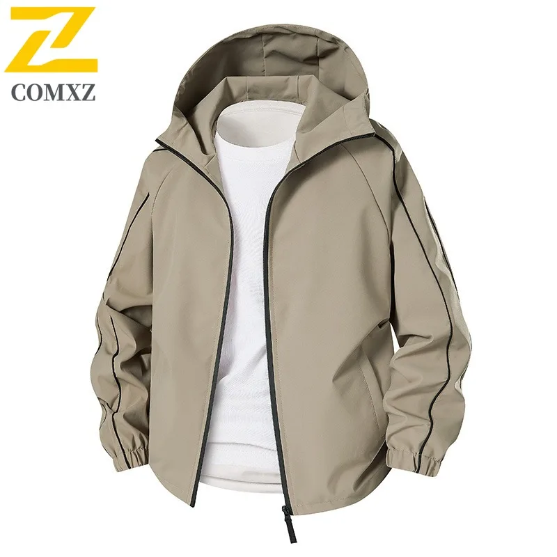 

COMXZ 2025 Couple Outdoor Sports Hooded Softshell Windproof Waterproof Thin Windbreaker Coat Men Spring Autumn Casual Jacket