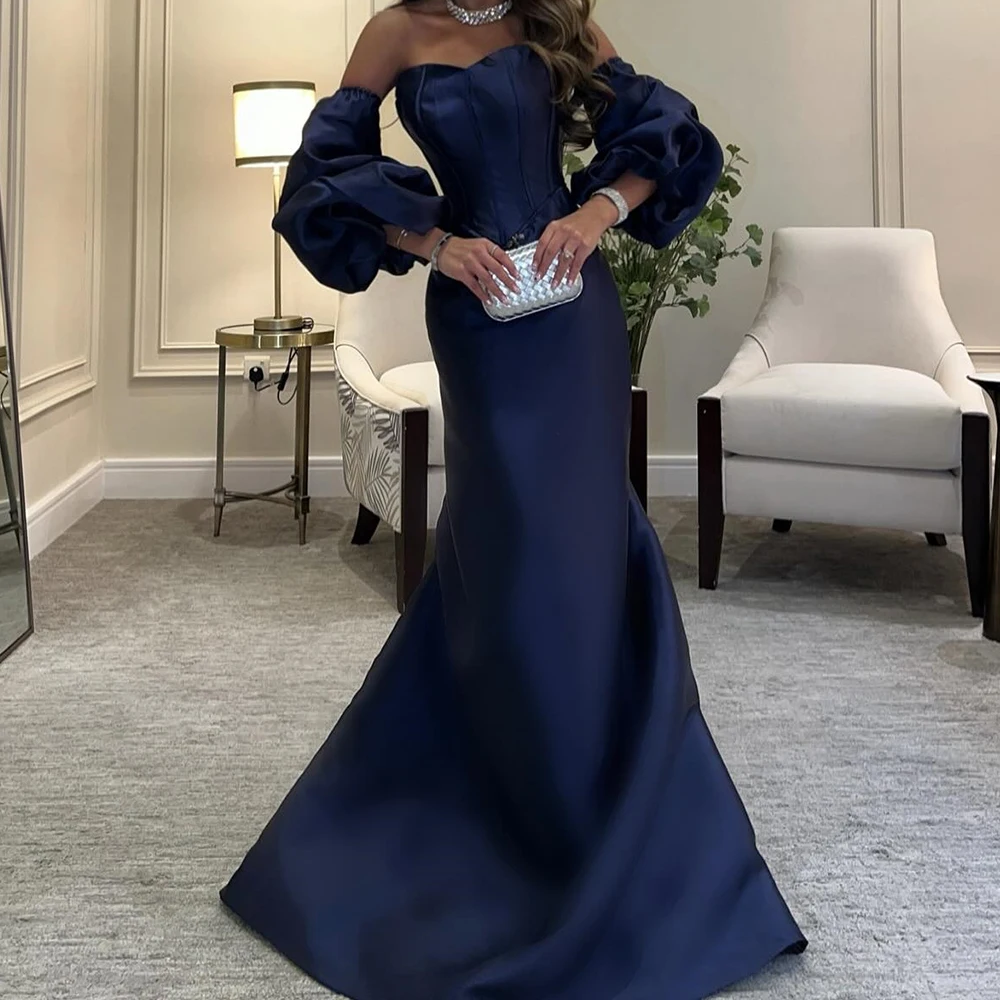 Customized Temperament Satin Detachable Sleeve Evening Dress Fashion Strapless Straight Long Sleeves Bespoke Occasion Gowns