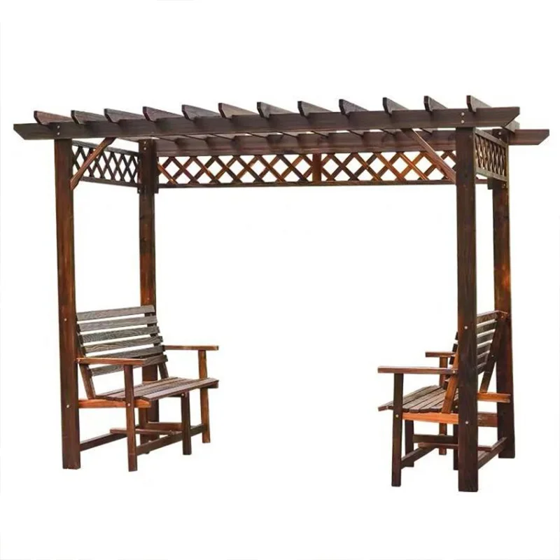 

Outdoor courtyard furniture Antiseptic wooden house gazebo grape stand Balcony Garden leisure table and chairs Carbonized wood