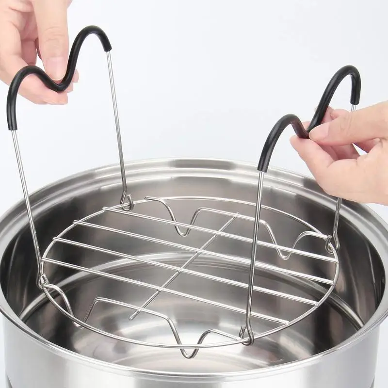 1Pc Stainless Steam Rack Pressure Cooker Trivet Steamer Rack Trivet With Heat Resistant Silicone Handles