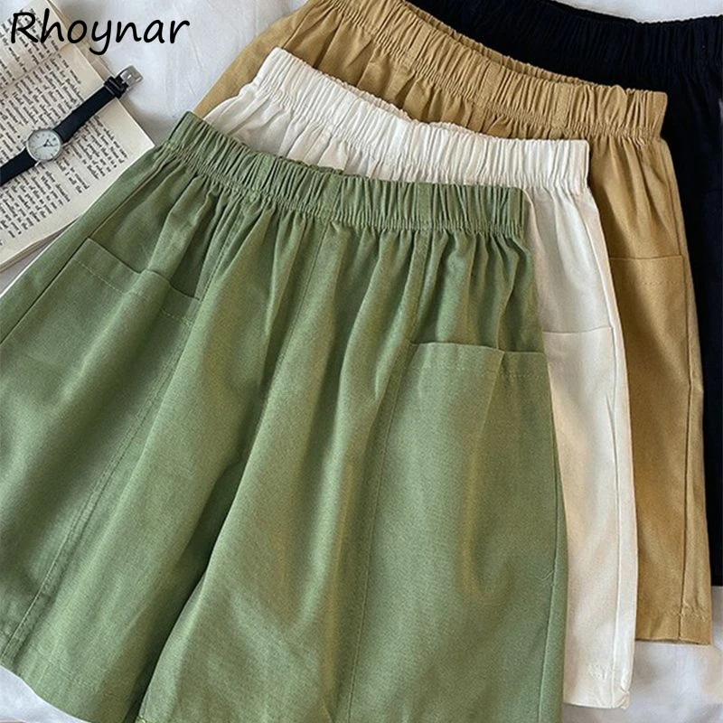 High Waist Shorts Women Korean Style A-line All-match Loose Comfortable Solid Simple Fashion Leisure Breathable Summer Ladies