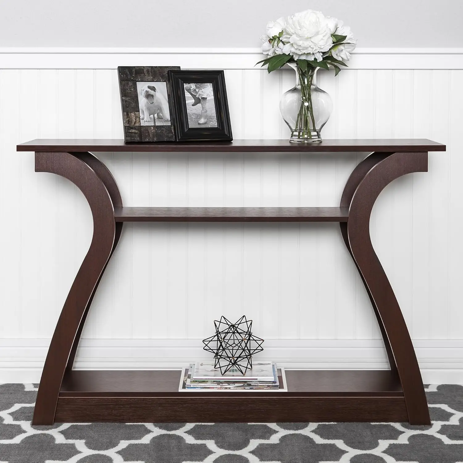 47in 3-Shelf Modern Decorative Console Accent Table Furniture for Entryway, Living Room, Brown