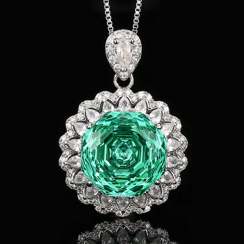

Luxury Green Emerald Jewelry for Women Round Flower Design Adjustable Ring Necklace Earrings Plated Bridal Wedding Party Gift
