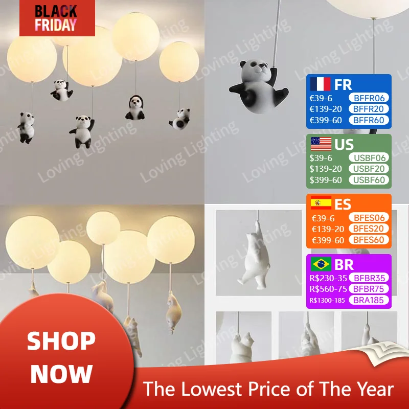 Balloon Panda Modest Ceiling Lamps Home Dining Table Chandelier Cartoon Bear Kid's Bedroom Living Room Aisle Led Lights Fixtures