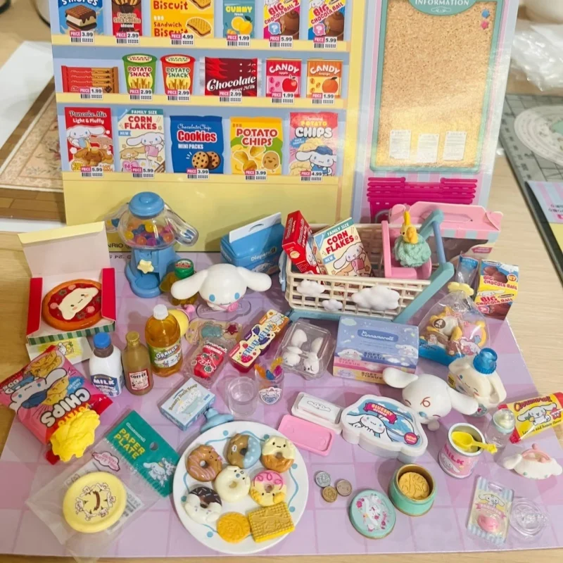 

Genuine Re-Ment Cinnamoroll Market Supermarket Retail Department Store Miniature Scene Blind Box Anime Character Model Toys