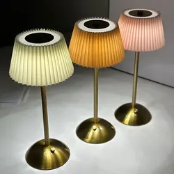 Small Pleated Table Lamp USB Rechargeable Nightstand Lamp Cordless Desk Lamp for Bedroom Living Room Home Office Decor