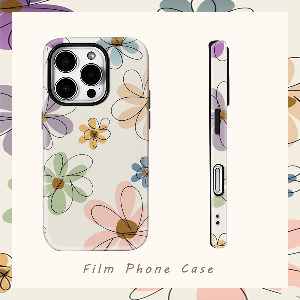 Niedliche Handyhülle mit Blumenmuster für iPhone 16 15 14 13 12 11 X XS XR XSMAX 7 8 Pro Max Plus, doppellagige Rückseite