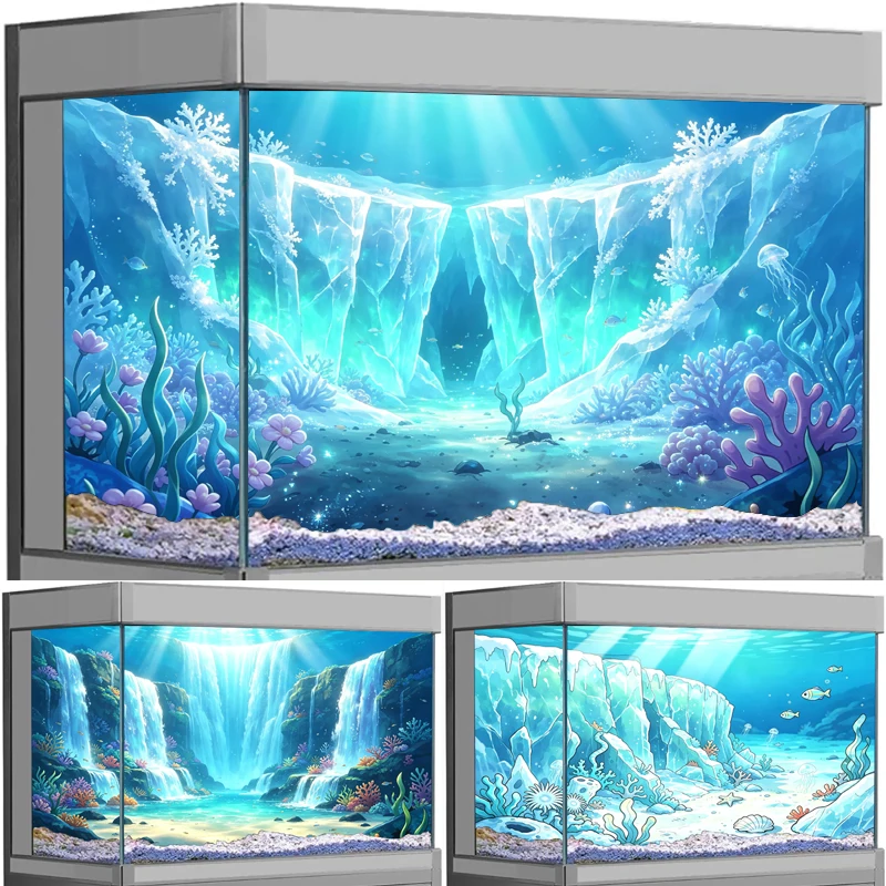 Aquarium Background Sticker Underwater Ice Cave HD Print Fish Tank Backdrop Waterproof PVC Aquarium Decor