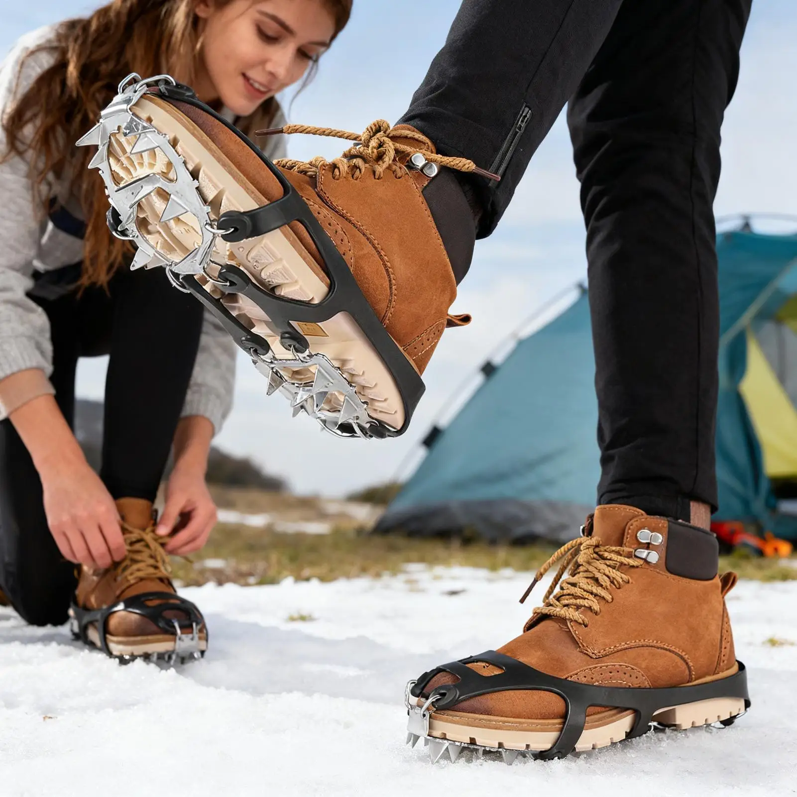 12-Point Anti-Slip Ice Cleats Stainless Steel Crampons  Non-Slip Snow Spikes for Shoes & Boots, Winter Hiking Walking Fishing