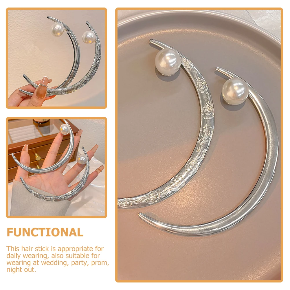 

2pcs Alloy Curved Hair Sticks Women's Bun Accessories Daily Wear for Long Hair Chinese Style Hairpins