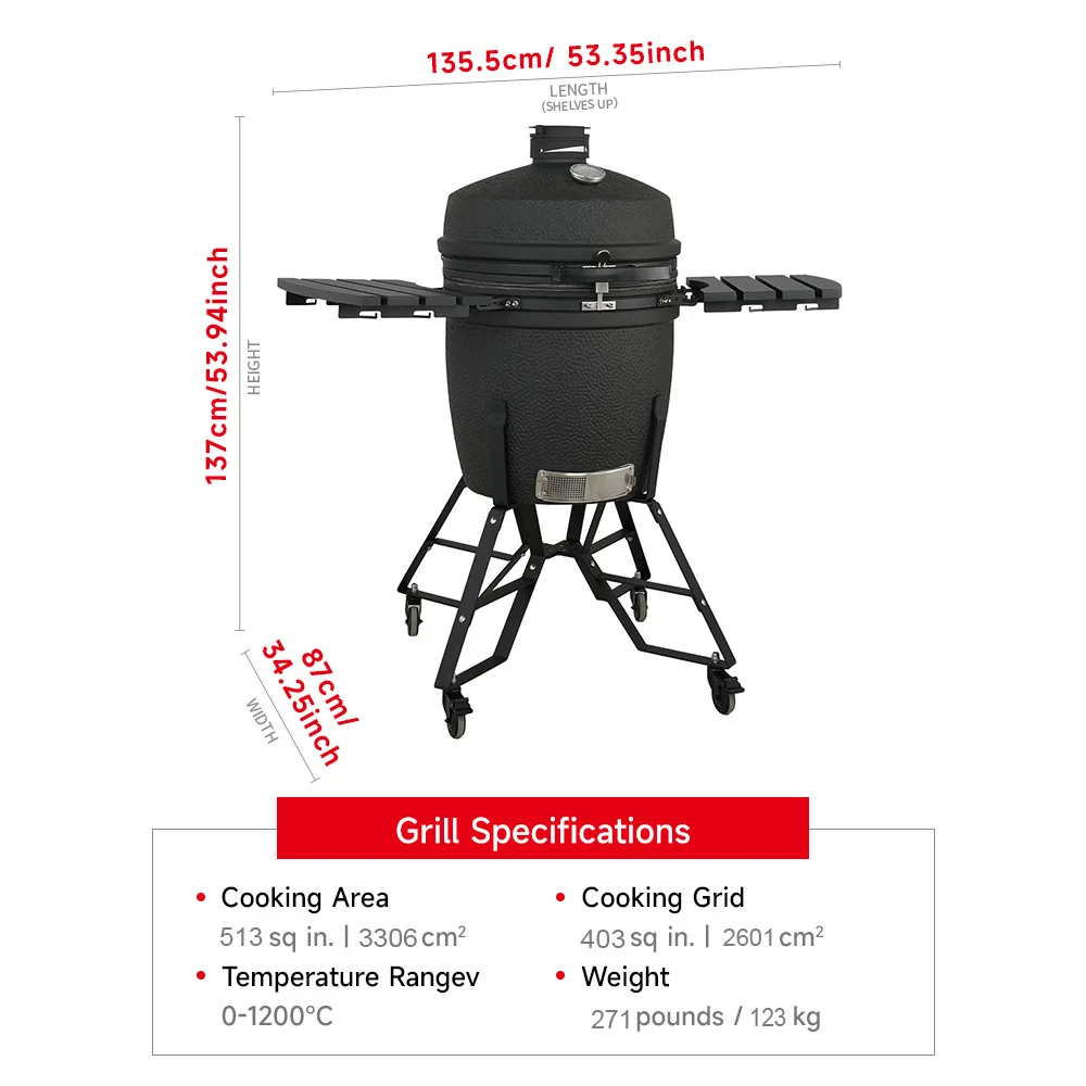 SEB Kamado 22 Inch Ceramic Big BBQ Grills Kamados Charcoal Grill Asador  for Outdoor Kitchen