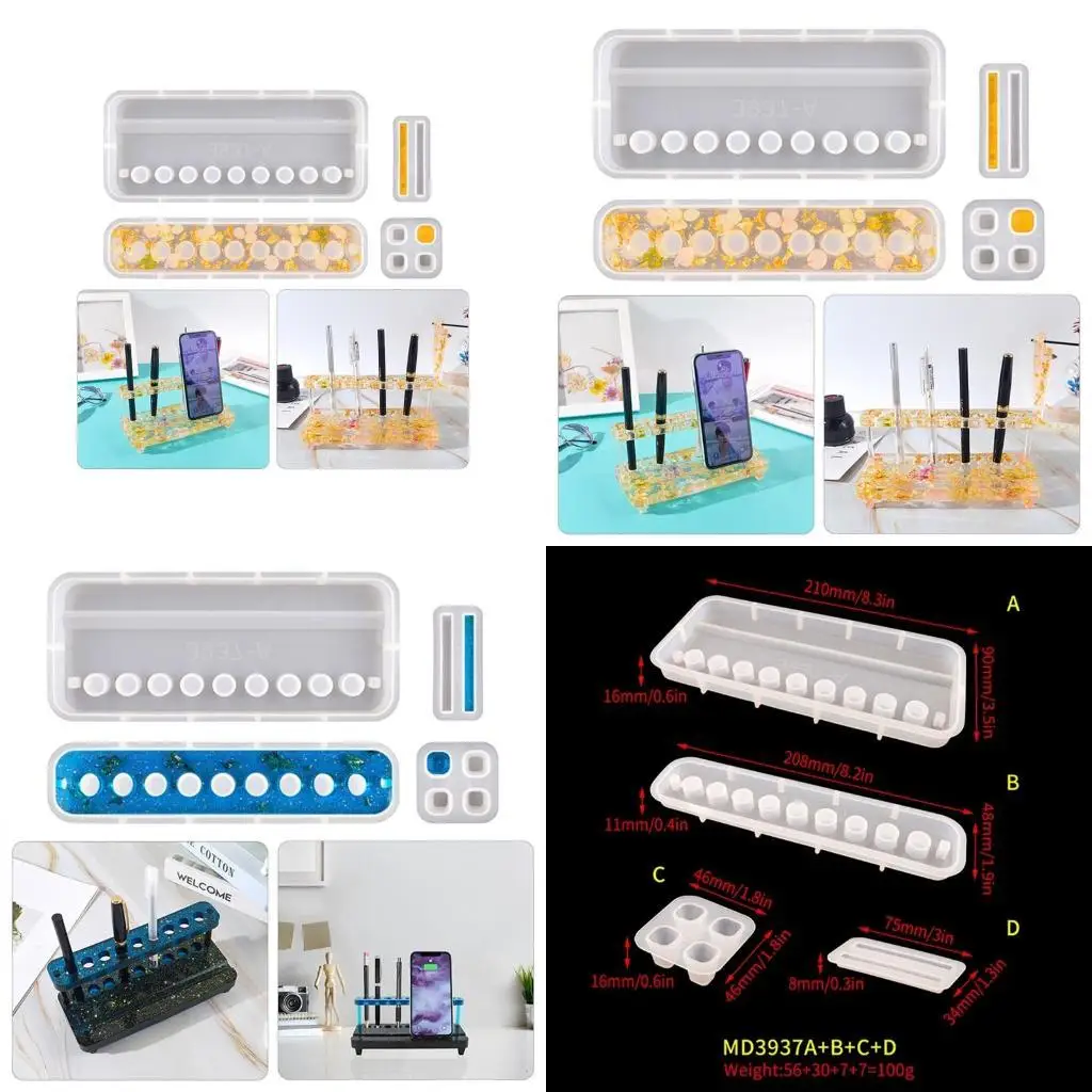 

J78F 4 шт., форма для держателя ручки для литья смолы, держатель для карандашей, силиконовая форма, эпоксидная форма