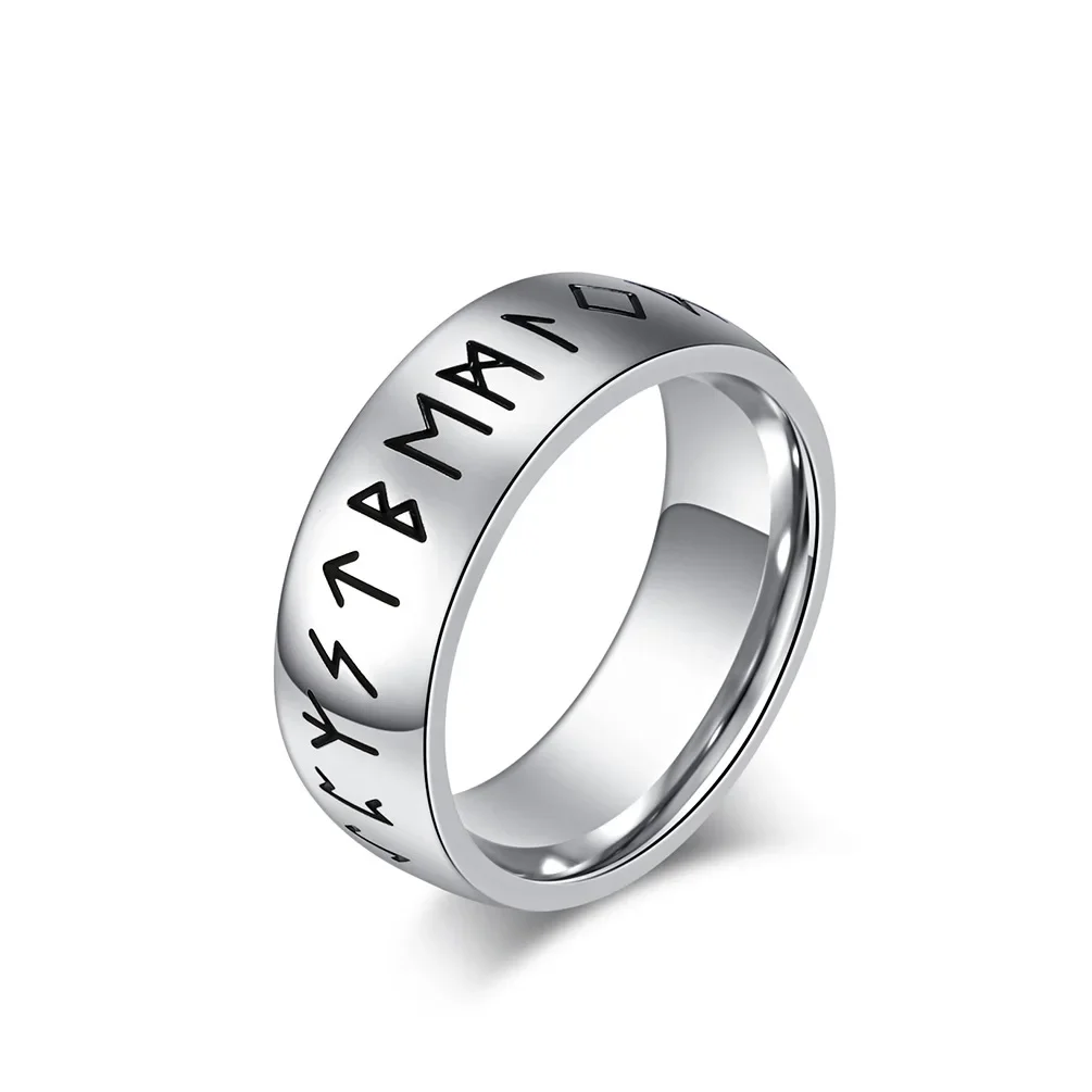8MM Stainless Steel Odin Norse Viking Amulet Rune Ring Goth Punk Viking Knot Ring Men\'s Rock Biker Jewelry
