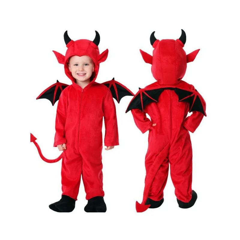 

Halloween Cosplay Costume Little Devil Bat Vampire Jumpsuit with Tail Horror Theme Party Role Playing Outfits for Boys Girls