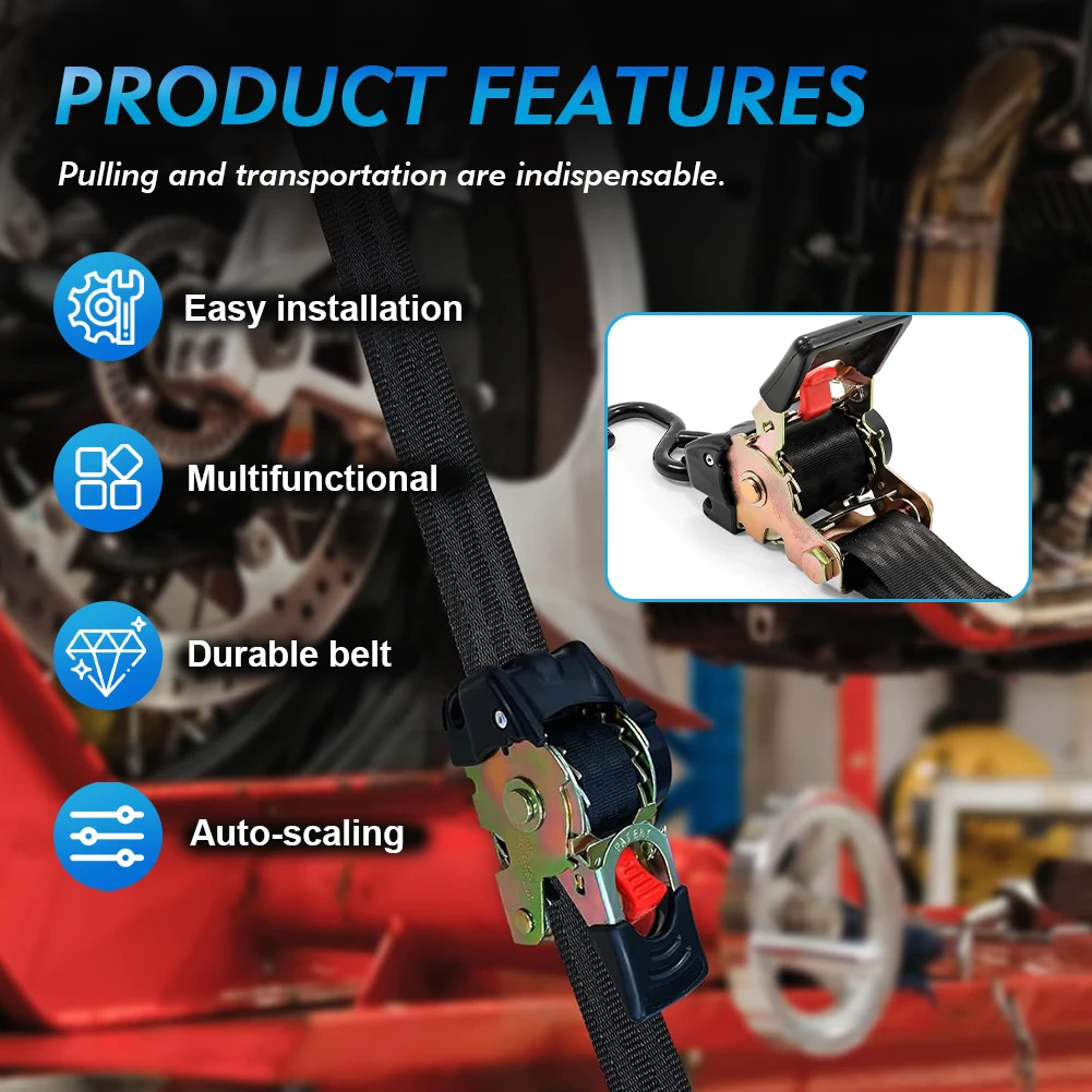 

Retractable Ratchet Strap Heavy Duty Tie Down Auto Self Retracting Tie Down Strap for Truck Cargo Trailer Motorcycle & More