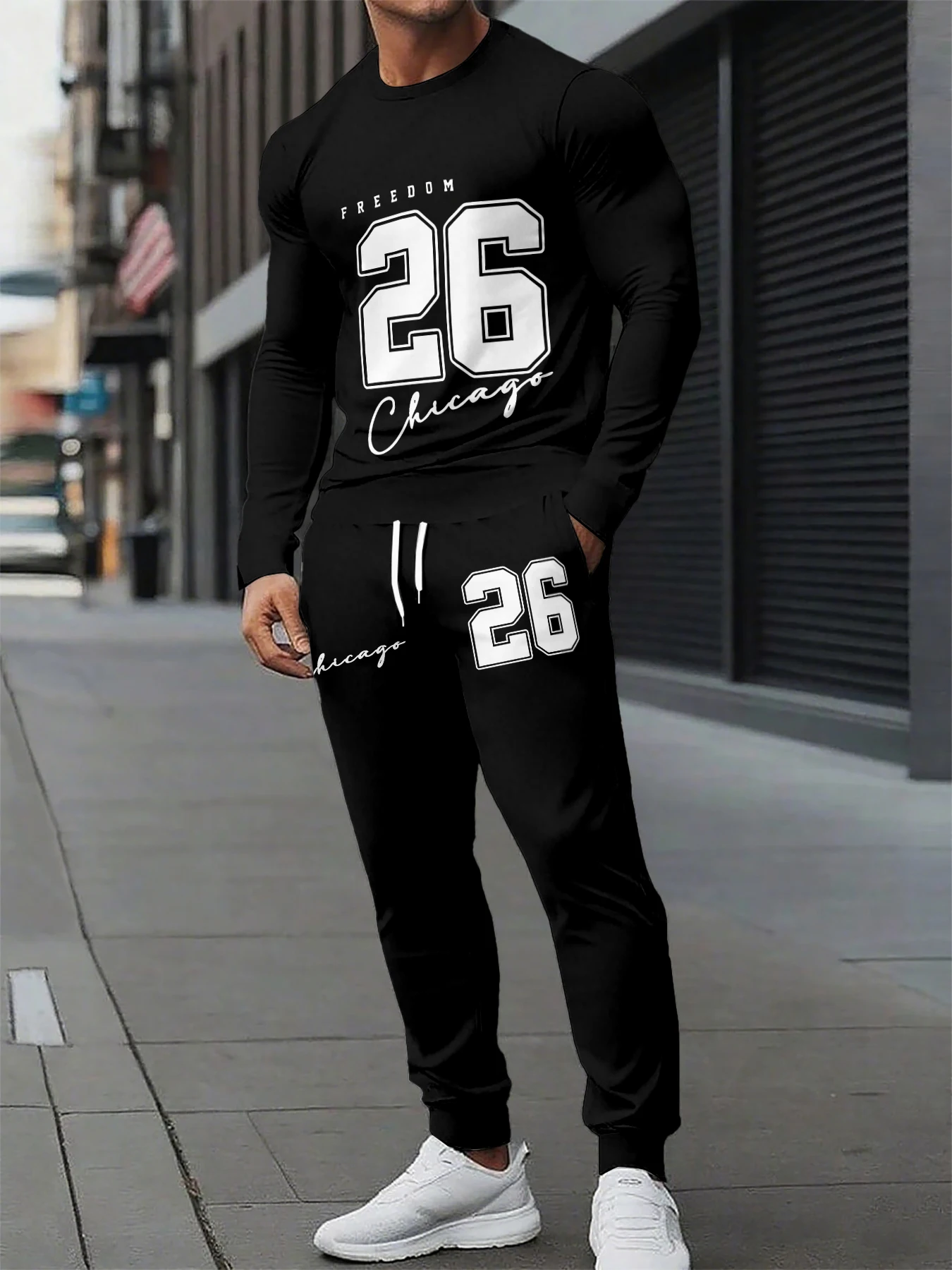 

Autumn Trendy New Sweatshirt Sweatpants Set Men's Loose Casual Fit Printed Hundred Long Sleeve Sweatshirt 2 piecesSet