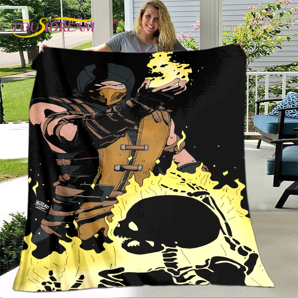 New Cartoon Mortal Kombat Blanket,Flannel Blanket Throw Blanket,Soft Warm Blanket for Living Room Bedroom Beds Sofa Decor Gift